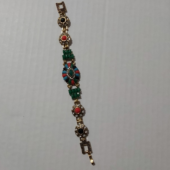 925 stamped multi color with rhinestones and gems stone. Gold tone 7" lo… - Picture 3 of 10